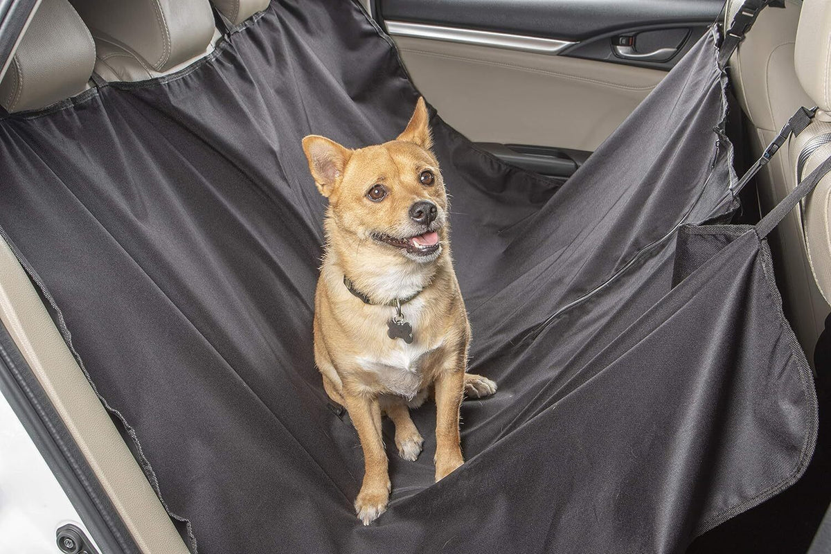 Dog Car Travel Set - Waterproof Back Seat Cover, Dog Seat Belt & Stainless Steel Travel Bowl