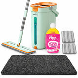 Home Floor Cleaning Set - Flat Mop & Bucket, Microfiber Mop, Pink Stuff Floor Cleaner & Doormat