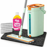 Home Floor Cleaning Set - Flat Mop & Bucket, Microfiber Mop, Pink Stuff Floor Cleaner & Doormat