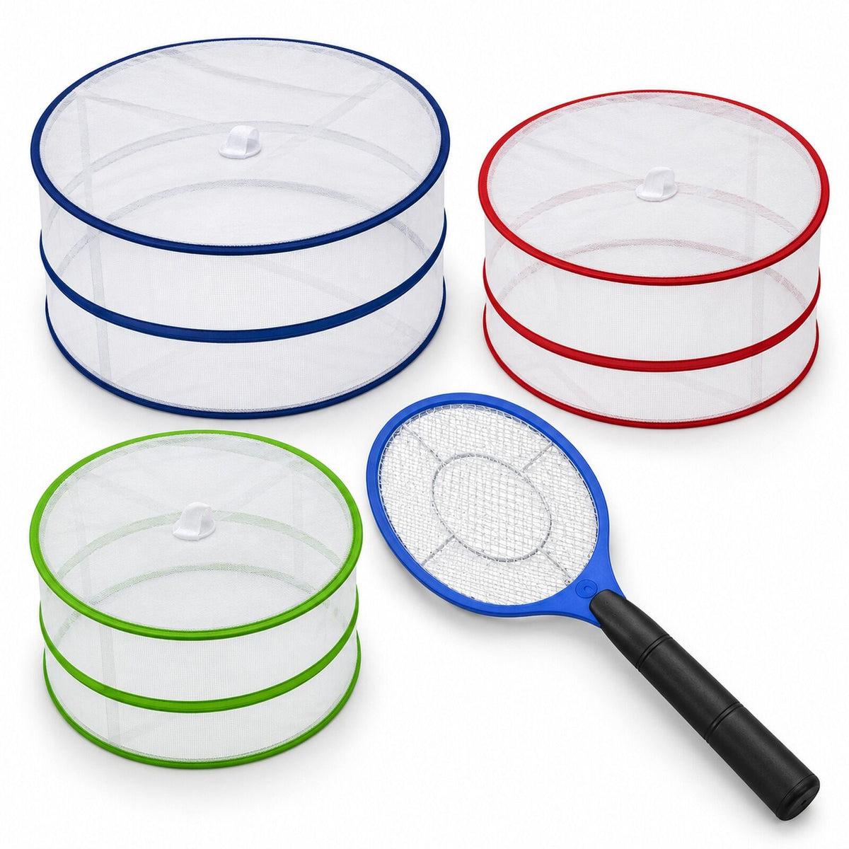 Fly-Free Outdoor Dining Kit - Bug Zapper Racket & 3 Pop Up Mesh Food Covers