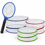Fly-Free Outdoor Dining Kit - Bug Zapper Racket & 3 Pop Up Mesh Food Covers