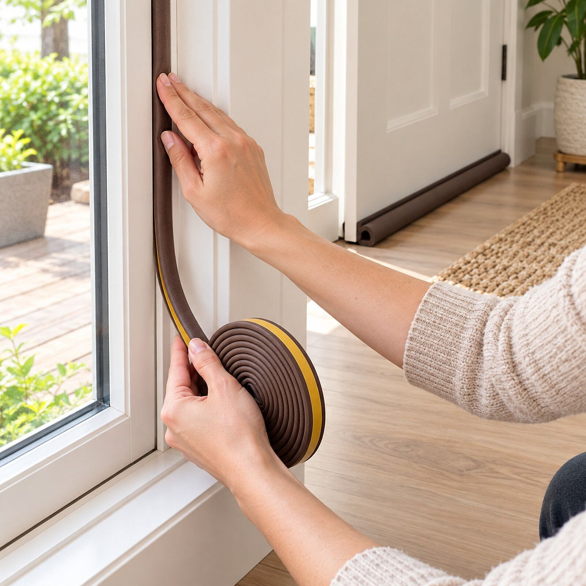Door & Window Gap Sealing Kit - Twin Draft Stopper & 6m Self Adhesive Weather Strip