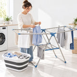Home Laundry Day Set - 2 Tier Stainless Drying Rack, 40L Collapsible Basket & Steel Pegs