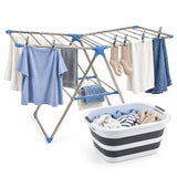 Home Laundry Day Set - 2 Tier Stainless Drying Rack, 40L Collapsible Basket & Steel Pegs
