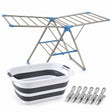 Home Laundry Day Set - 2 Tier Stainless Drying Rack, 40L Collapsible Basket & Steel Pegs