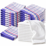 Host Linen Restock Kit - 12 Cotton Tea Towels & 10 White Cotton Hand Towels