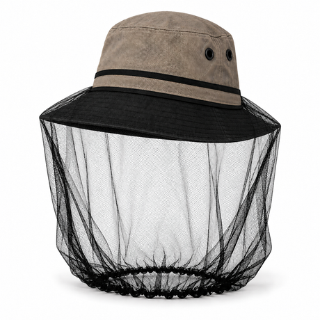 Mosquito Head Net & Hat Set - Mozzie Net + Cotton Bucket Hat (Australian Fishing & Camping)