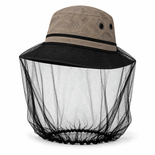 Mosquito Head Net & Hat Set - Mozzie Net + Cotton Bucket Hat (Australian Fishing & Camping)