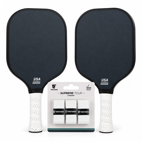 Pickleball Doubles Starter Set - 2 Graphite Carbon Fibre Paddles & 3 Pack Tretorn Grips