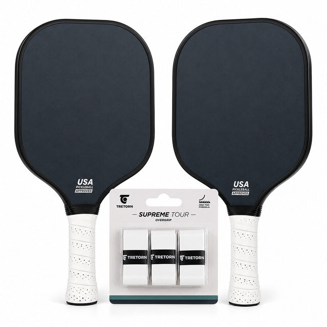 Pickleball Doubles Starter Kit - 2 Graphite Carbon Fibre Paddles & 3 Pack Tretorn Grips