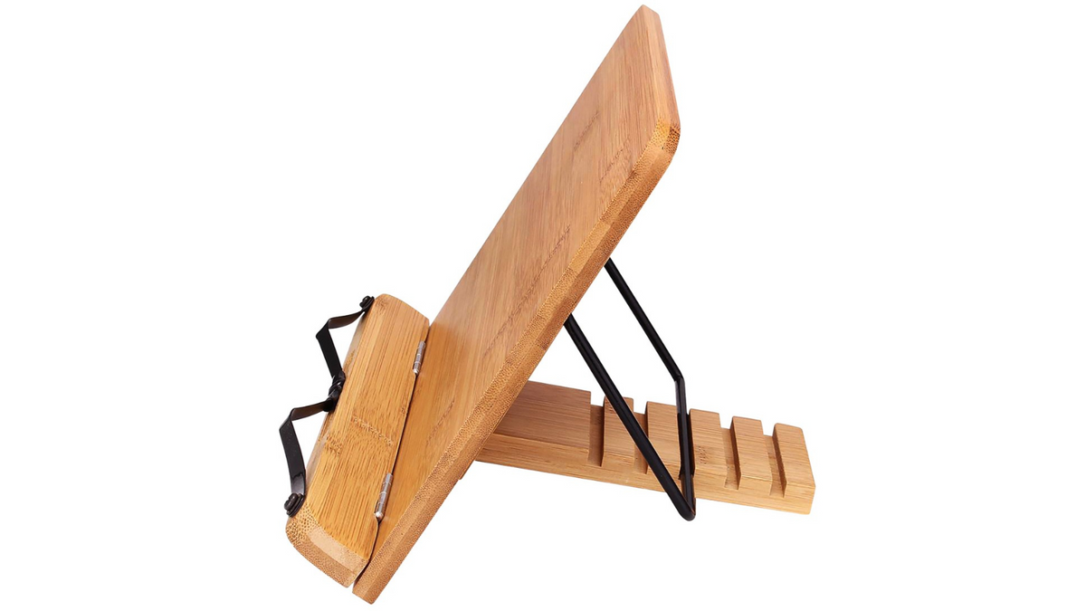 Reading in Bed Gift Set - Adjustable Bamboo Book Stand, Lap Tray & LED Magnifying Glass
