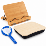 Reading in Bed Gift Set - Adjustable Bamboo Book Stand, Lap Tray & LED Magnifying Glass