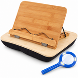 Reading in Bed Gift Set - Adjustable Bamboo Book Stand, Lap Tray & LED Magnifying Glass