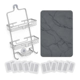 Shower Refresh Kit - Diatomite Stone Bath Mat, 3 Tier Shower Caddy & 10 Drain Hair Catchers