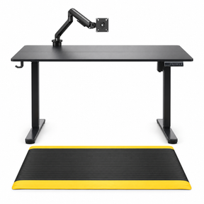Electric Standing Desk Set - 120cm Sit Stand Desk + Anti-Fatigue Standing Mat + Monitor Arm (Ergonomic Home Office)