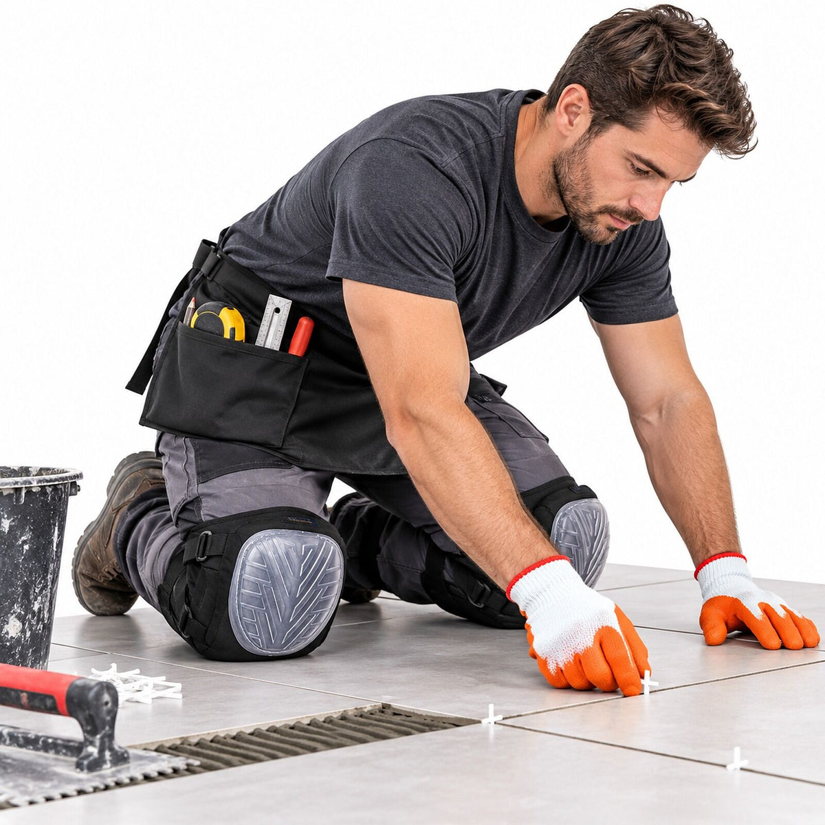 Tiler Work Set - Portwest SuperGel Knee Pads, Work Gloves & Tool Apron