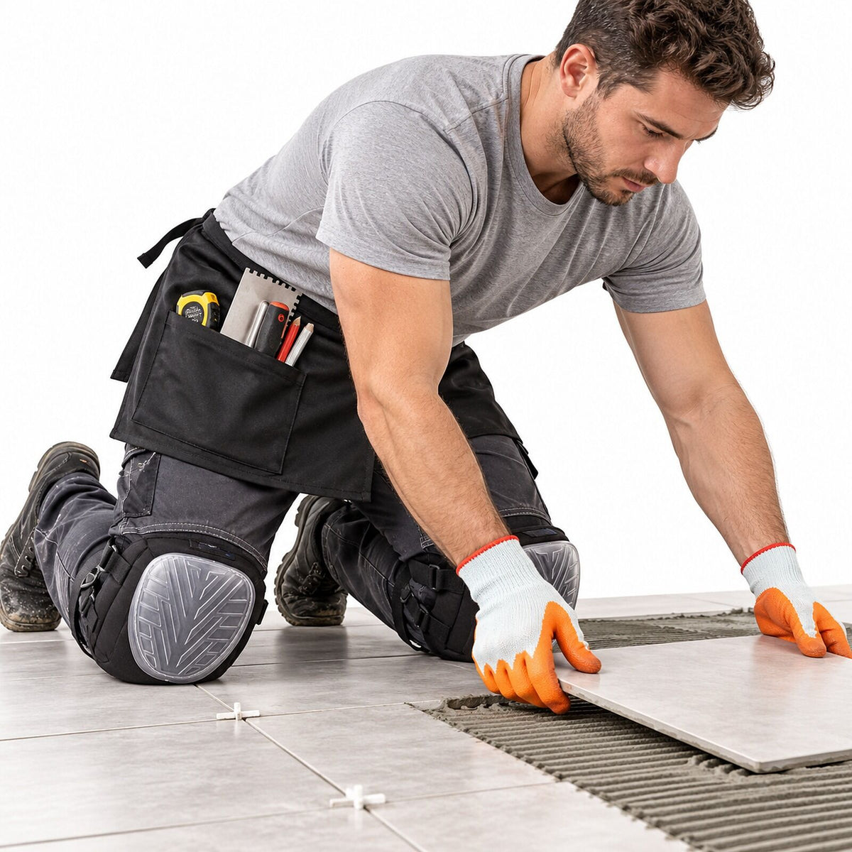 Tiler Work Set - Portwest SuperGel Knee Pads, Work Gloves & Tool Apron
