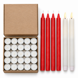 Christmas Candles Set - 200 Tealights, 4 Red Taper & 2 LED Taper (Festive Table Bundle)