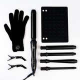H2D X5 Professional Hair Curling Wand Styling Set with Mat, Glove & Clips - Black