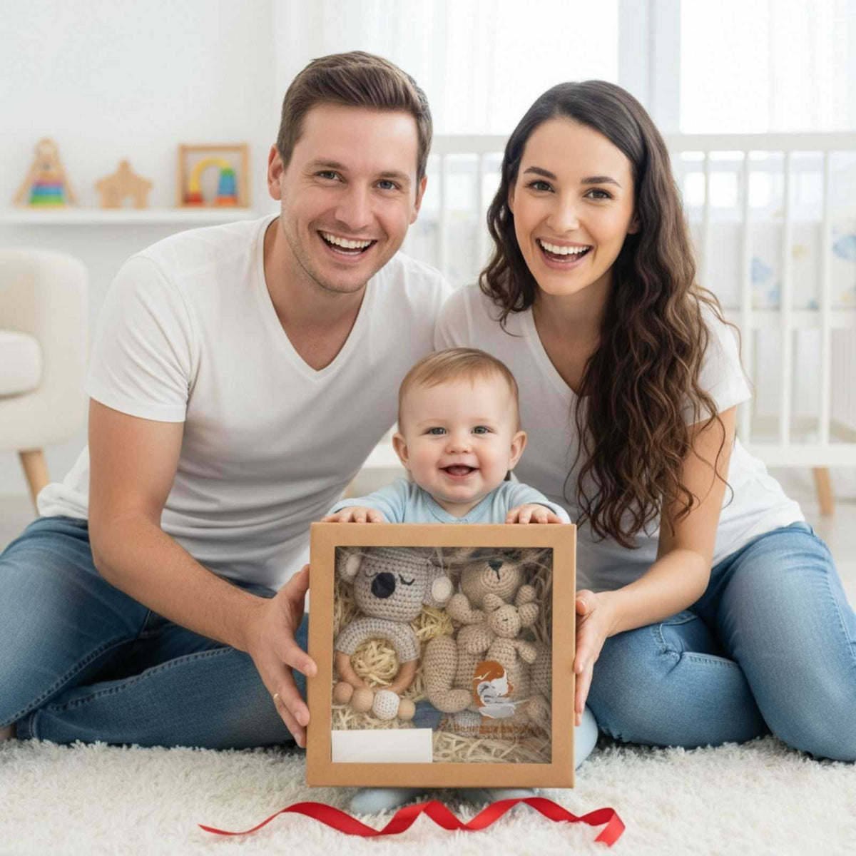 Bocchetta Aussie Baby Shower Gift Box (Koala Teether, Knitted Kangaroo, Brush & Dummy Strap)