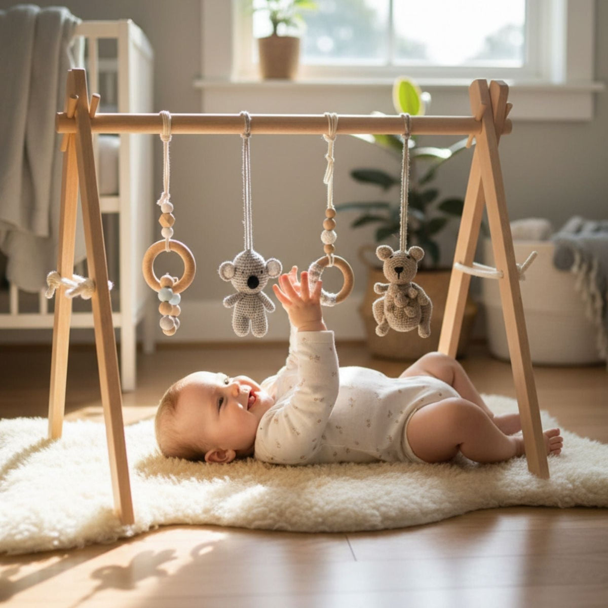 Bocchetta Aussie Animals Wooden Baby Play Gym (Nursery Tummy Time Activity Arch)