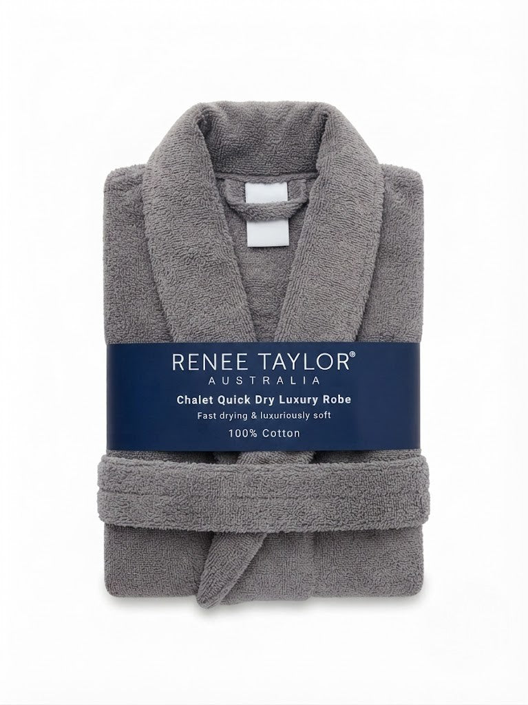 Renee Taylor Chalet Quick Dry Terry Cotton Unisex Bath Robe - Fossil (Shawl Collar)