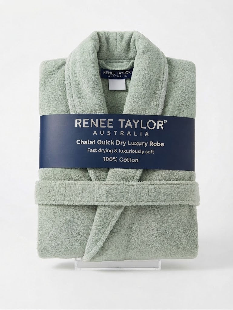 Renee Taylor Chalet Quick Dry Terry Cotton Unisex Bath Robe - Eucalyptus (Shawl Collar)