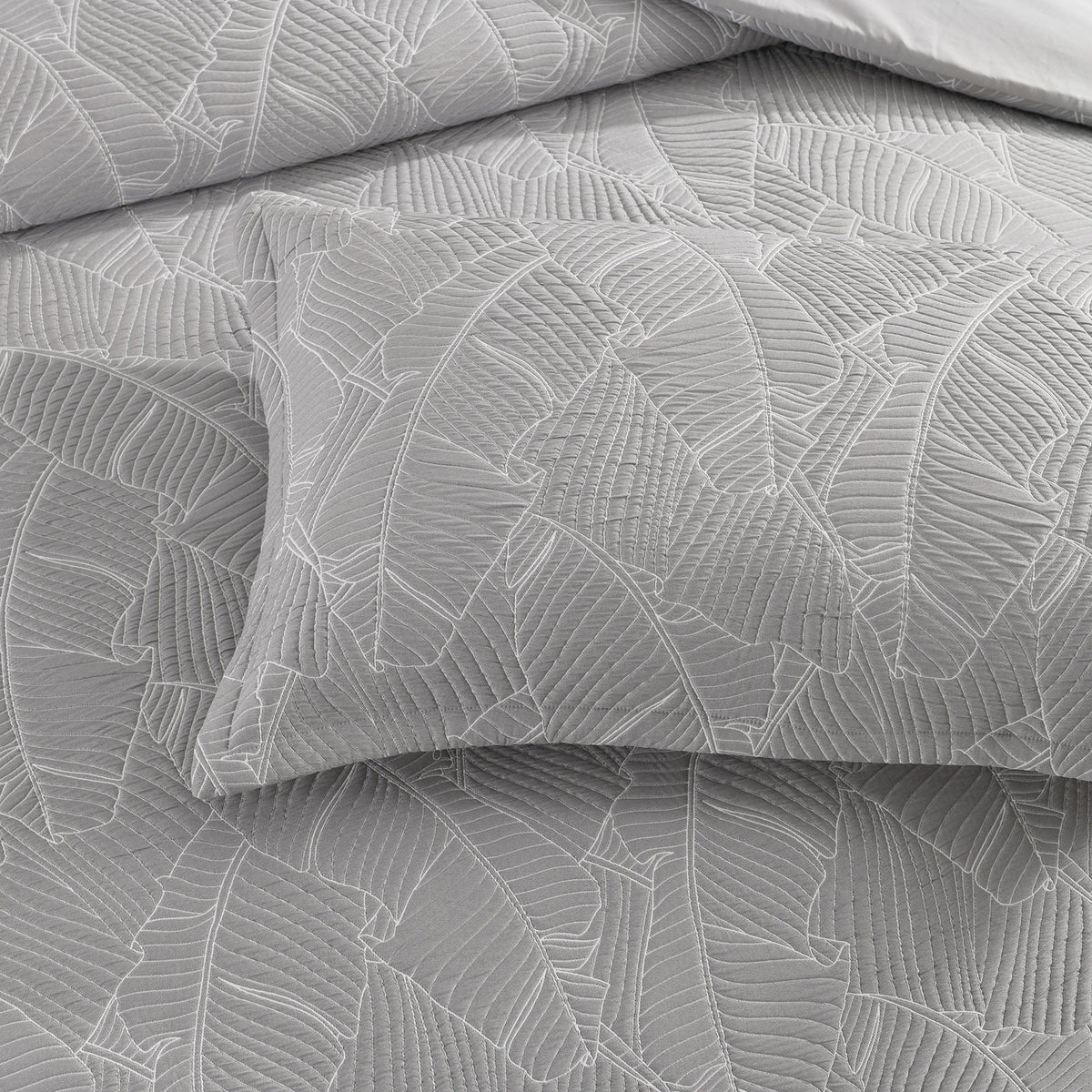 Renee Taylor Bengali Banana Leaf Jacquard Quilt Cover Set - Silver (OEKO-TEX Certified)