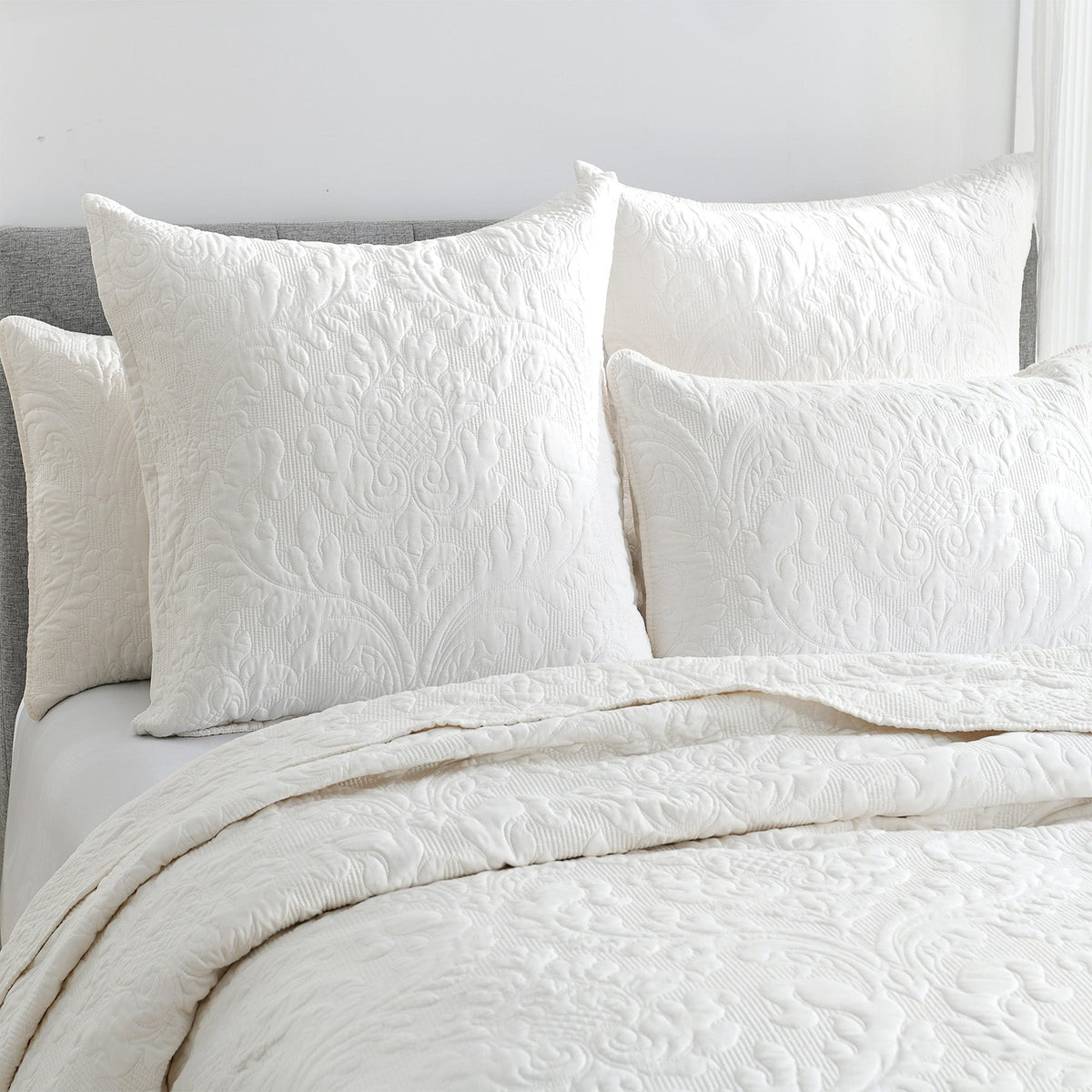 Renee Taylor Berlin Jacquard Coverlet Set - Stone (OEKO-TEX Certified Bedspread)