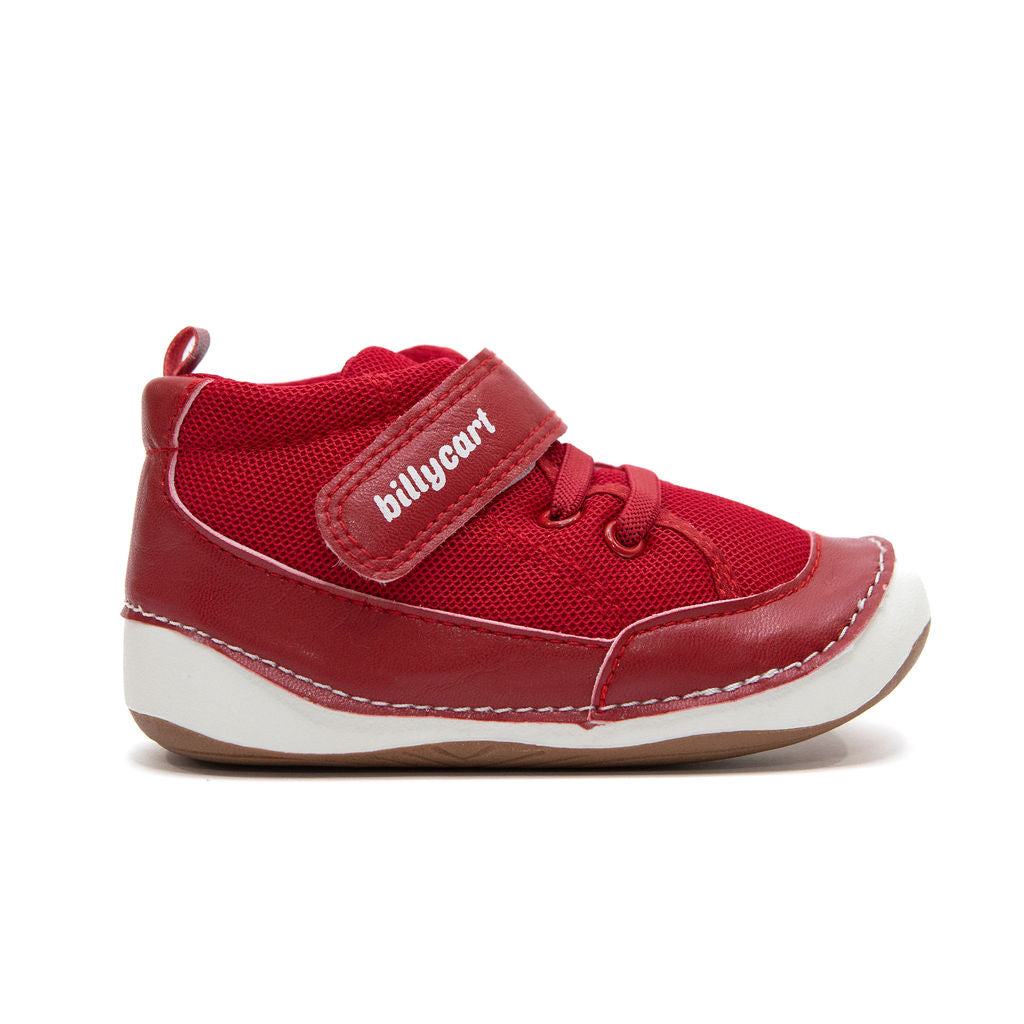 Billycart Chicago Kids Wide-Fit Barefoot First Walker High-Top Sneakers - Red (Baby & Toddler Shoes)
