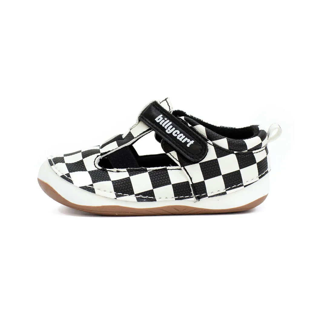 Billycart Racer Kids Wide-Fit First Walker Sandals - Black/White Checkered (Baby & Toddler Shoes)
