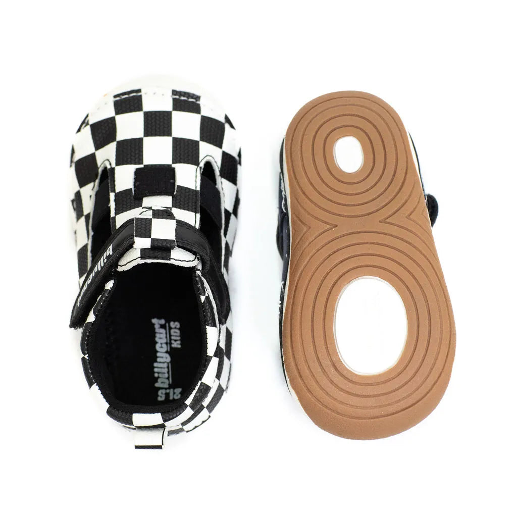 Billycart Racer Kids Wide-Fit First Walker Sandals - Black/White Checkered (Baby & Toddler Shoes)