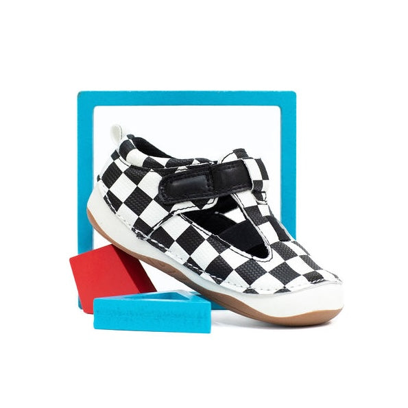 Billycart Racer Kids Wide-Fit First Walker Sandals - Black/White Checkered (Baby & Toddler Shoes)