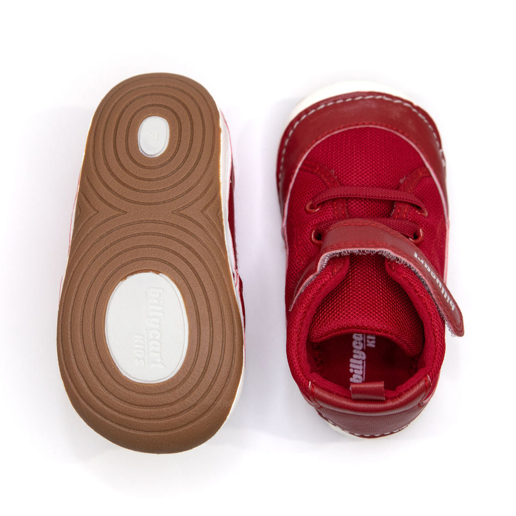 Billycart Chicago Kids Wide-Fit Barefoot First Walker High-Top Sneakers - Red (Baby & Toddler Shoes)