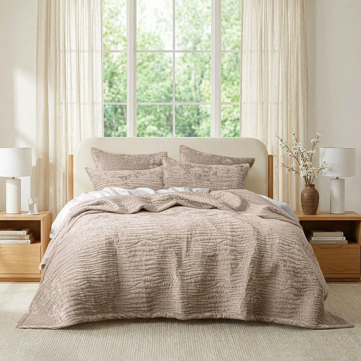 Renee Taylor Blake Velvet Coverlet Set - Nude (Bedspread with Cotton Reverse)