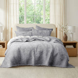 Renee Taylor Blake Velvet Coverlet Set - Silver Line (Bedspread with Cotton Reverse)