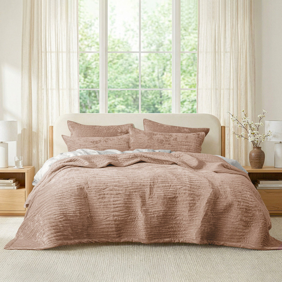 Renee Taylor Blake Velvet Coverlet Set - Wood (Bedspread with Cotton Reverse)