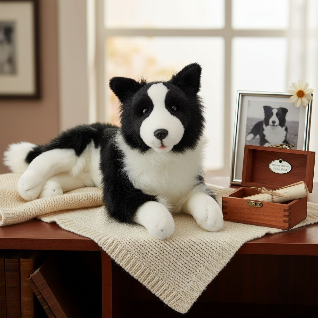 Bocchetta Blitz 62cm Lying Border Collie with Satin Pocket Plush Toy (Realistic Stuffed Animal Dog Gift)