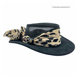 Jacaru 1022 Shady Lady Womens Suede Leather Breeze Hat - Mesh Crown & Chiffon Scarf (Made in Australia)