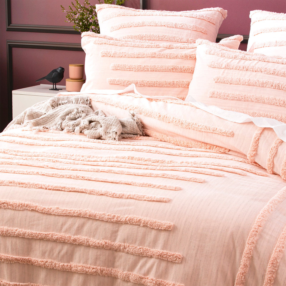 Renee Taylor Classic Vintage Washed Tufted Cotton Quilt Cover Set - Blush (OEKO-TEX Certified)