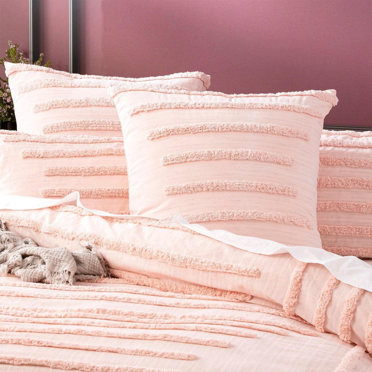 Renee Taylor Classic Vintage Washed Tufted Cotton Quilt Cover Set - Blush (OEKO-TEX Certified)