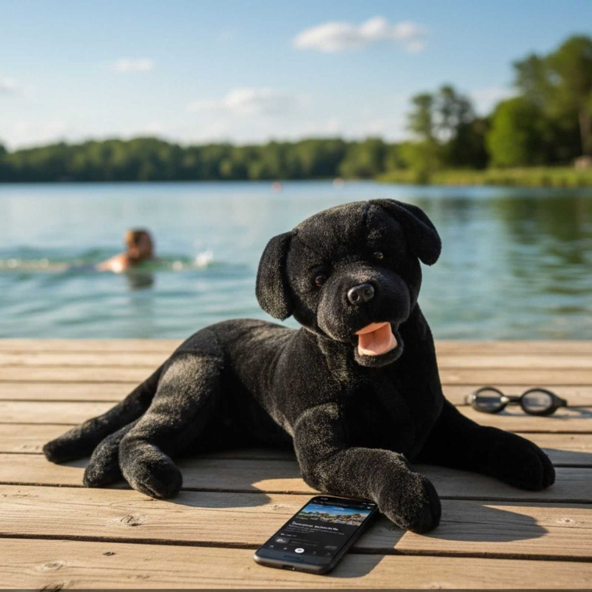 Bocchetta Boots 62cm Lying Labrador Plush Toy - Black (Realistic Stuffed Animal Dog Gift)