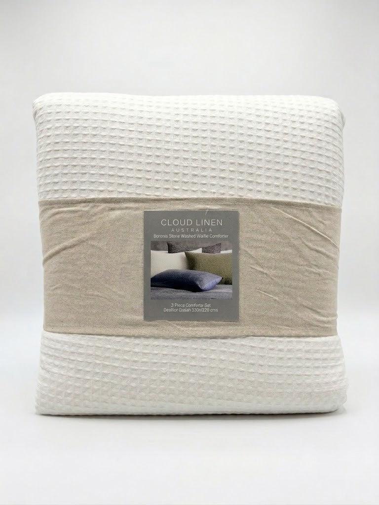 Cloud Linen Boronia Stonewashed Cotton Waffle Comforter Set - Ivory (OEKO-TEX Certified)
