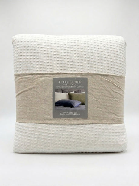 Cloud Linen Boronia Stonewashed Cotton Waffle Comforter Set - Ivory (OEKO-TEX Certified)