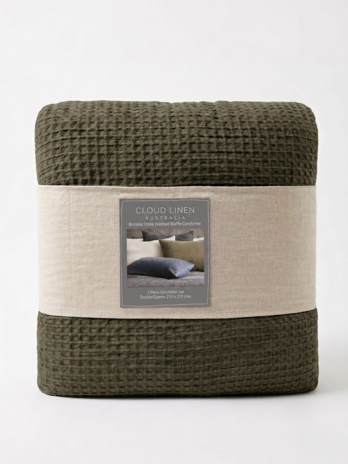 Cloud Linen Boronia Stonewashed Cotton Waffle Comforter Set - Moss (OEKO-TEX Certified)