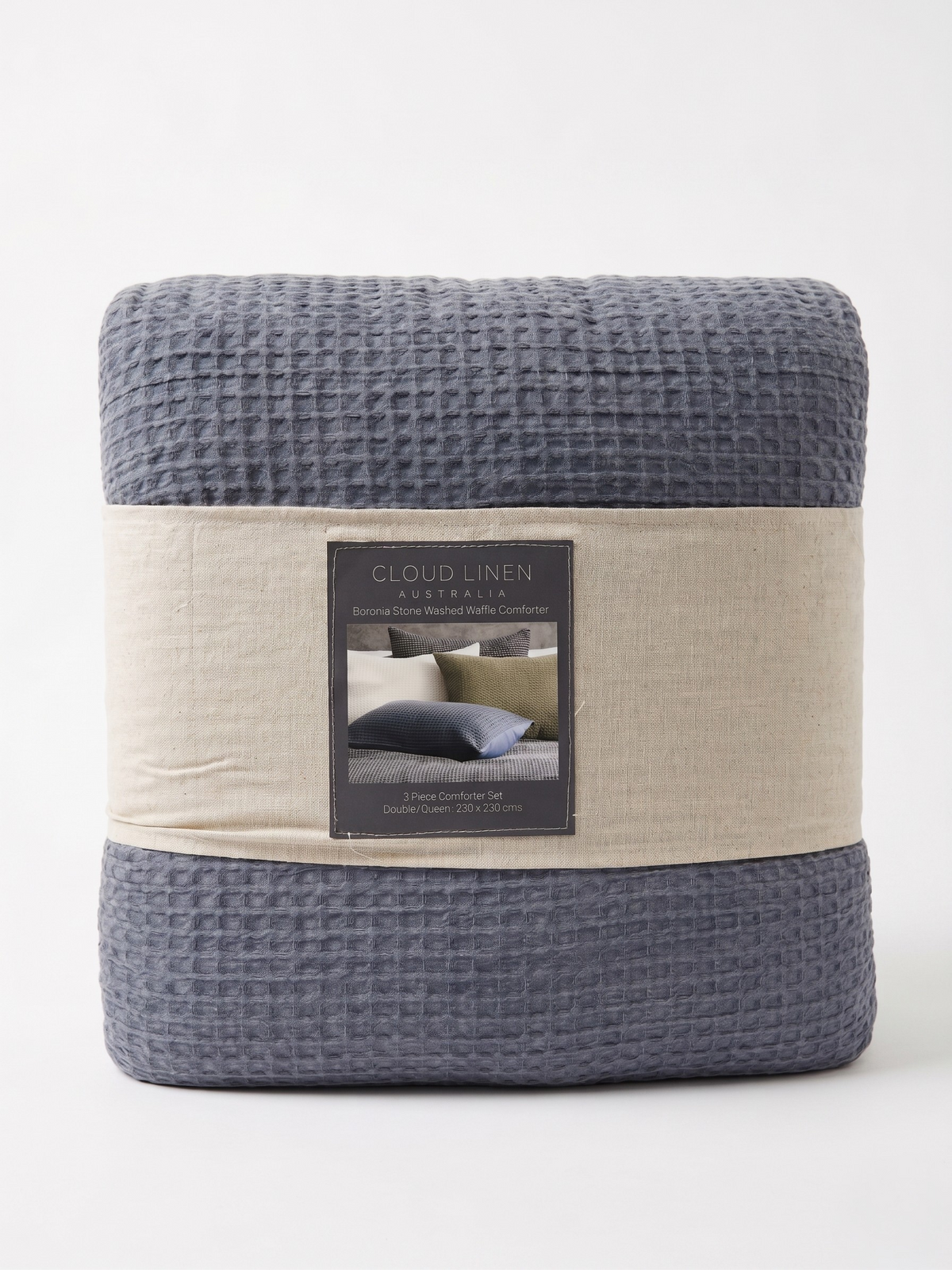 Cloud Linen Boronia Stonewashed Cotton Waffle Comforter Set - Denim (OEKO-TEX Certified)
