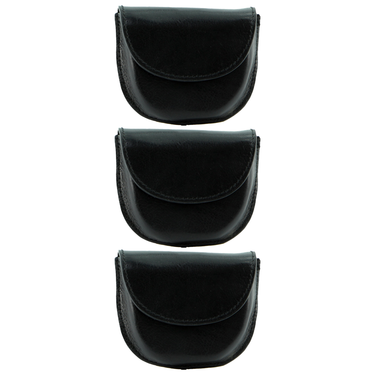3x Milleni Genuine Leather Coin Purse Wallet Pack - Black (Belt Loop)
