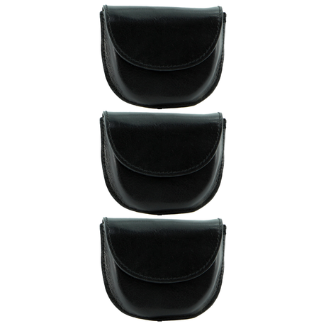 3x Milleni Genuine Leather Coin Purse Wallet Pack - Black (Belt Loop)