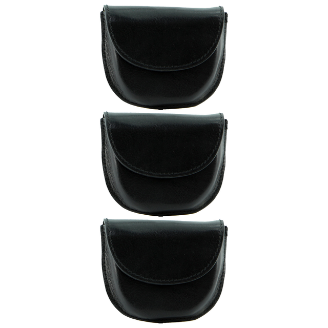 3x Milleni Genuine Leather Coin Purse Wallet Pack - Black (Belt Loop)