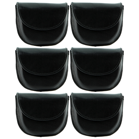 6x Milleni Genuine Leather Coin Purse Wallet Bulk Pack - Black (Belt Loop)